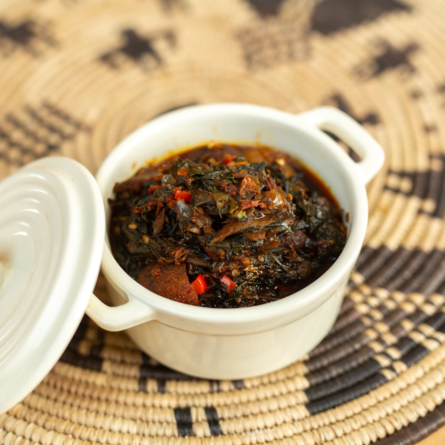 Efo Riro (Spinach) Soup, Assorted meat & Swallow of choice