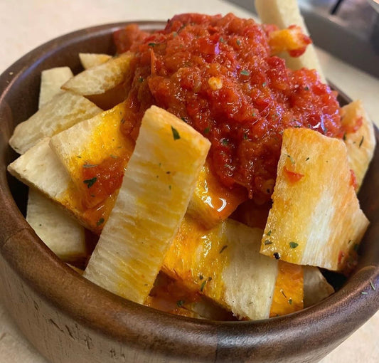 Fried Yam and Smoked Fish Sauce